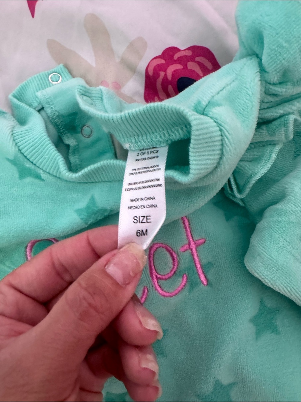 Little Me Mint Green Infant Bodysuit with Pink Floral Accents